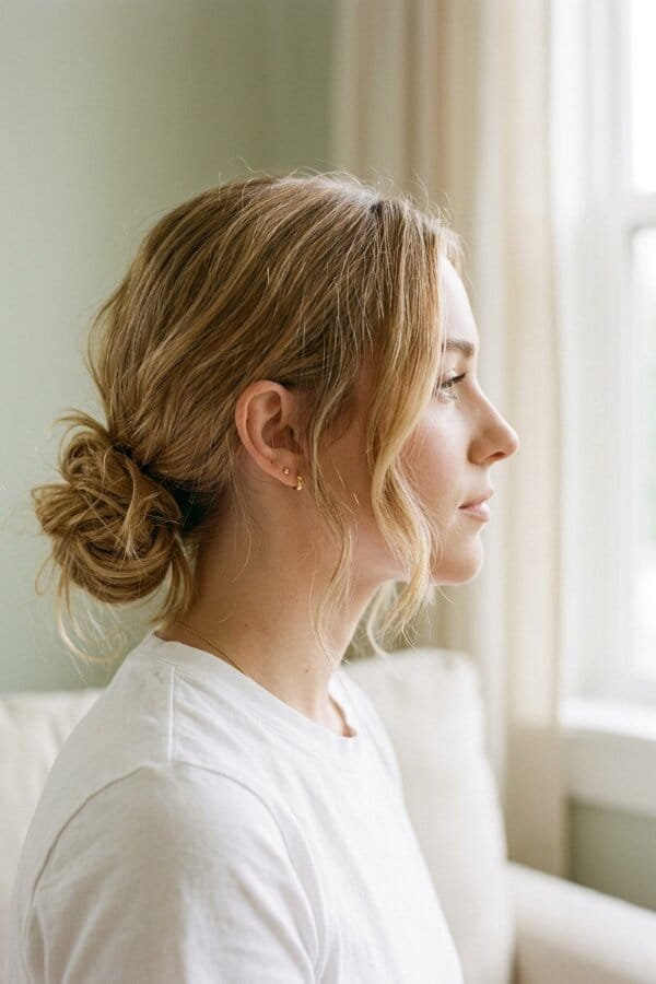 25 Trendy Shoulder Length Hairstyles to Try 21 Low Messy Bun
