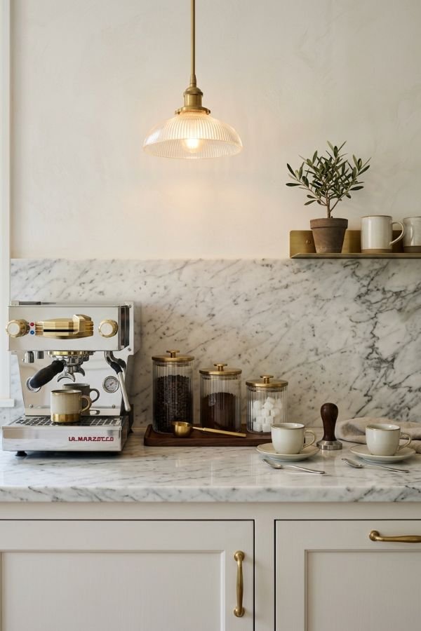 25 Genius DIY Coffee Bar Ideas for Your Home 18 Marble Countertop Coffee Bar