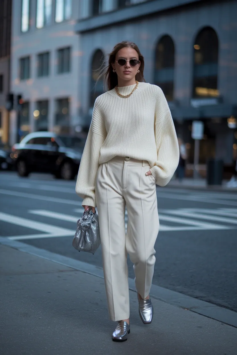 29 Stylish Fall Outfit Ideas for 2026 23 Metallic Accent Fall Outfit