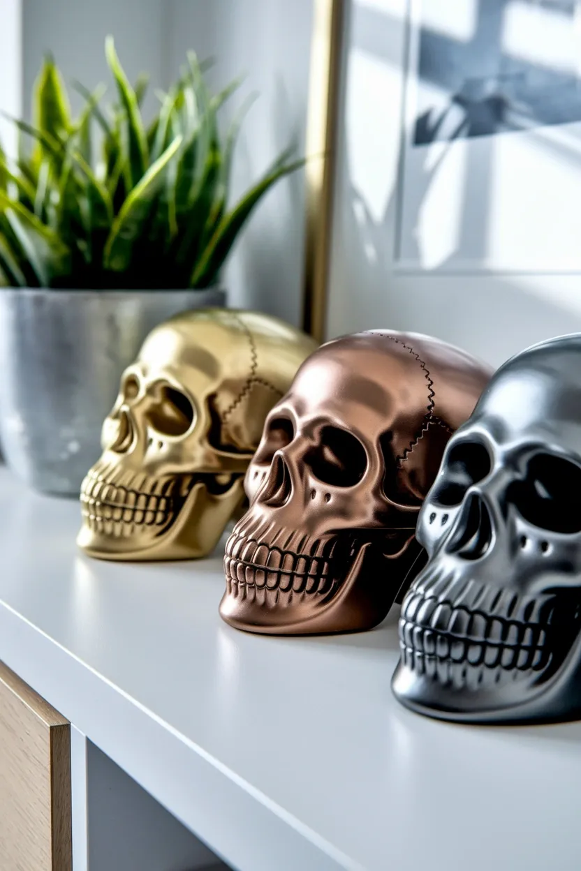 41 Halloween Crafts for Adults 18 Metallic Spray Painted Skulls