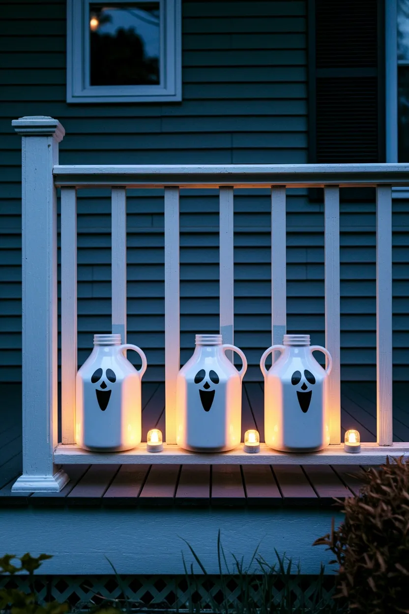 27 DIY Halloween Decorations You Can Make With Things You Already Own 2 Milk Jug Ghost Lanterns