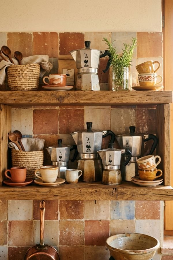 25 Genius DIY Coffee Bar Ideas for Your Home 13 Moka Pot Display Shelf