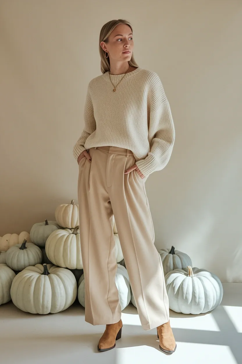 25 Pumpkin Patch Outfit Ideas 5 Monochrome Oatmeal Outfit