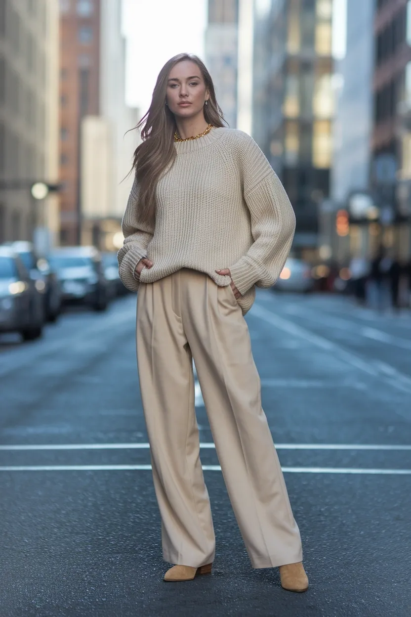25 Fall Outfits 2026 for a Chic and Cozy Autumn Look 3 Oatmeal Monochrome Look