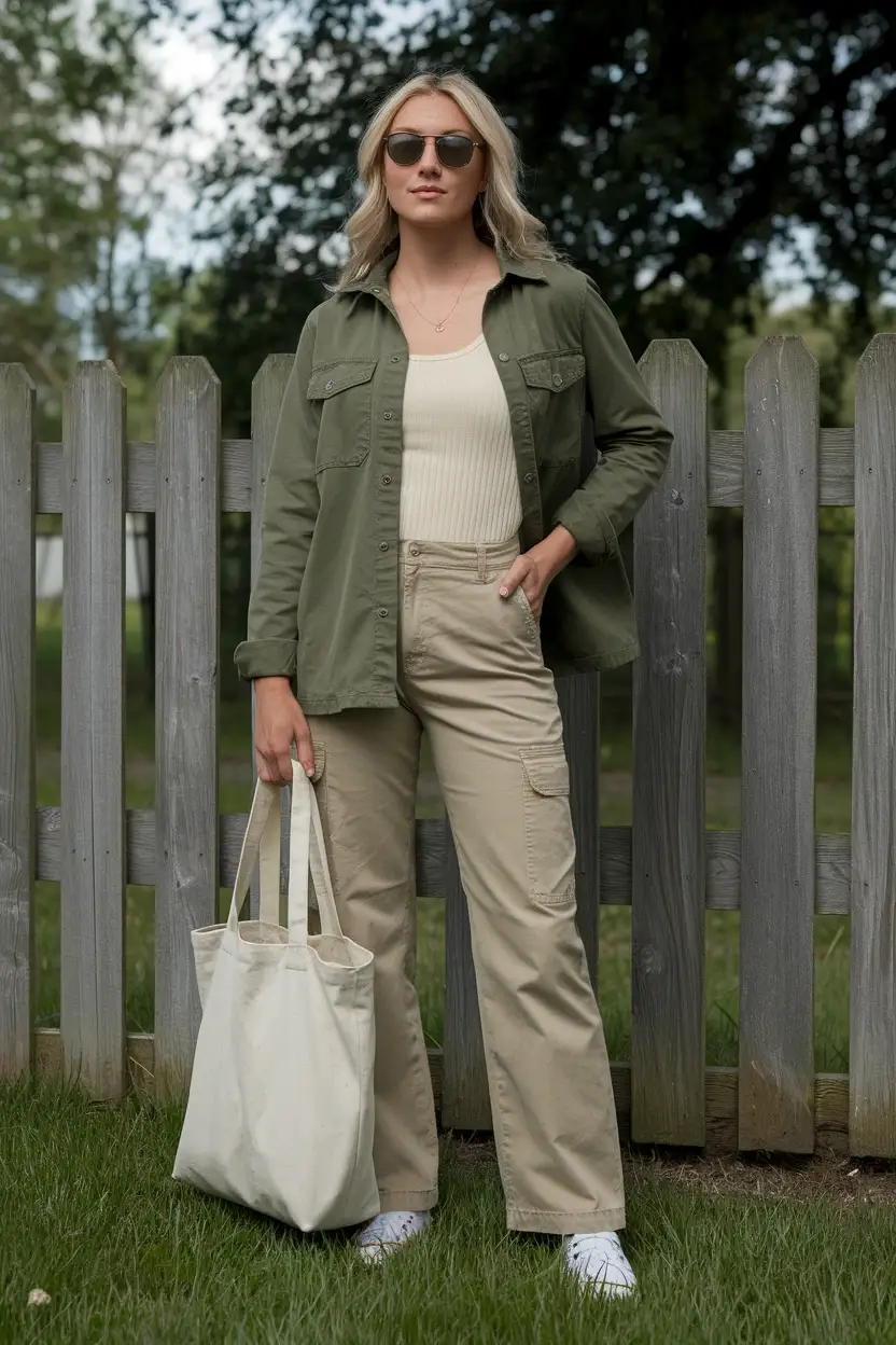 27 Fall Pumpkin Patch Outfit Ideas 9 Olive Green Utility Set
