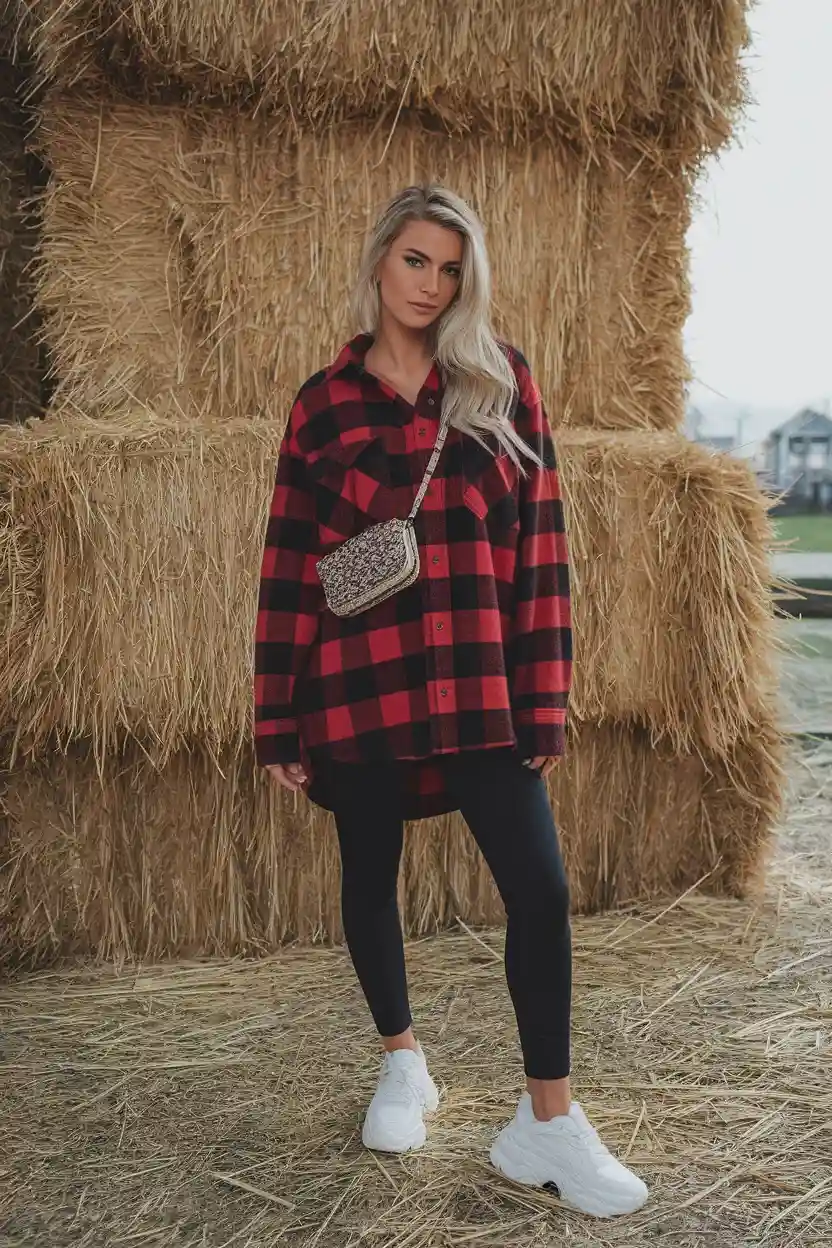 23 Casual Pumpkin Patch Outfit Ideas 4 Oversized Flannel Sneakers