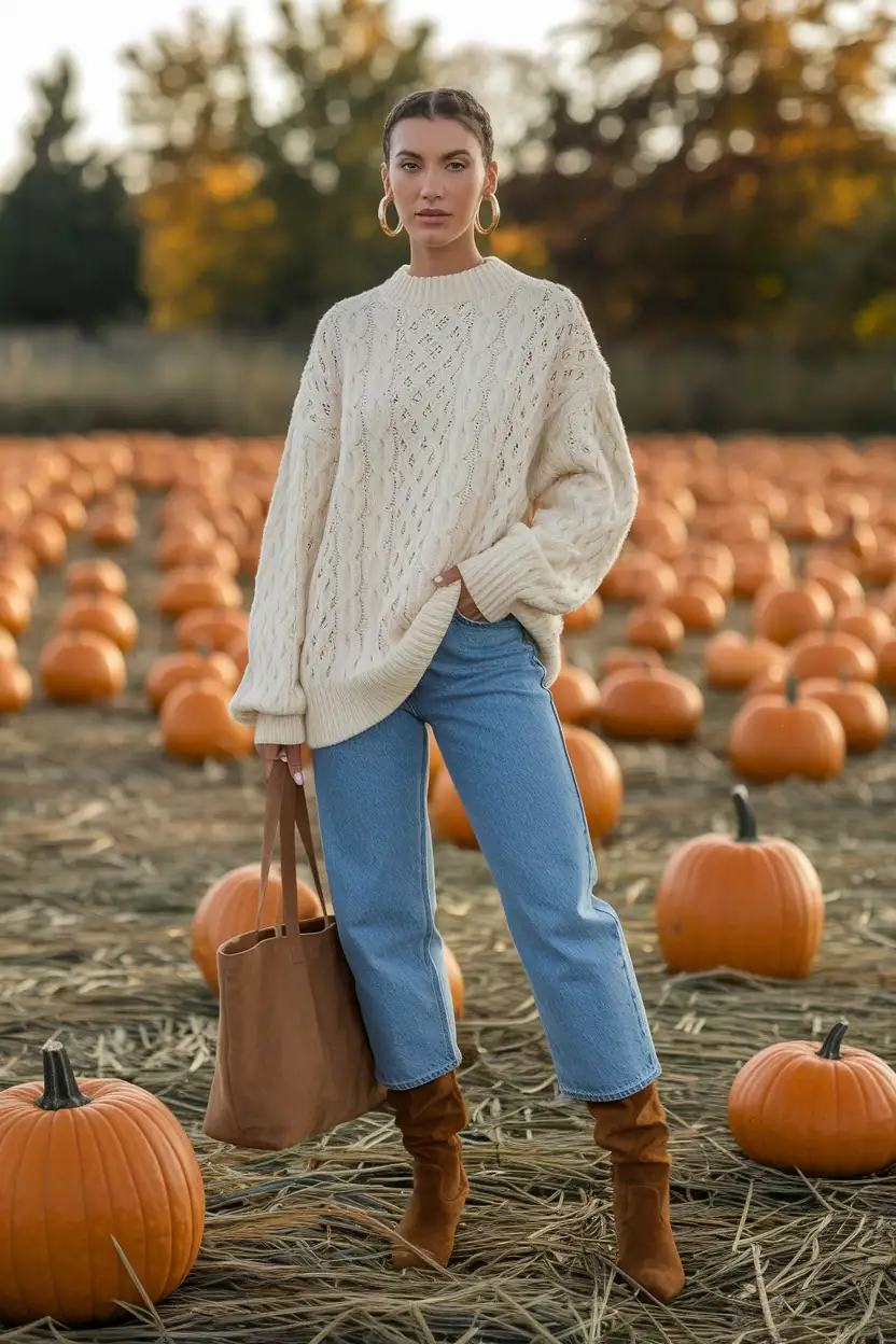 27 Fall Pumpkin Patch Outfit Ideas 2 Oversized Sweater And Boots