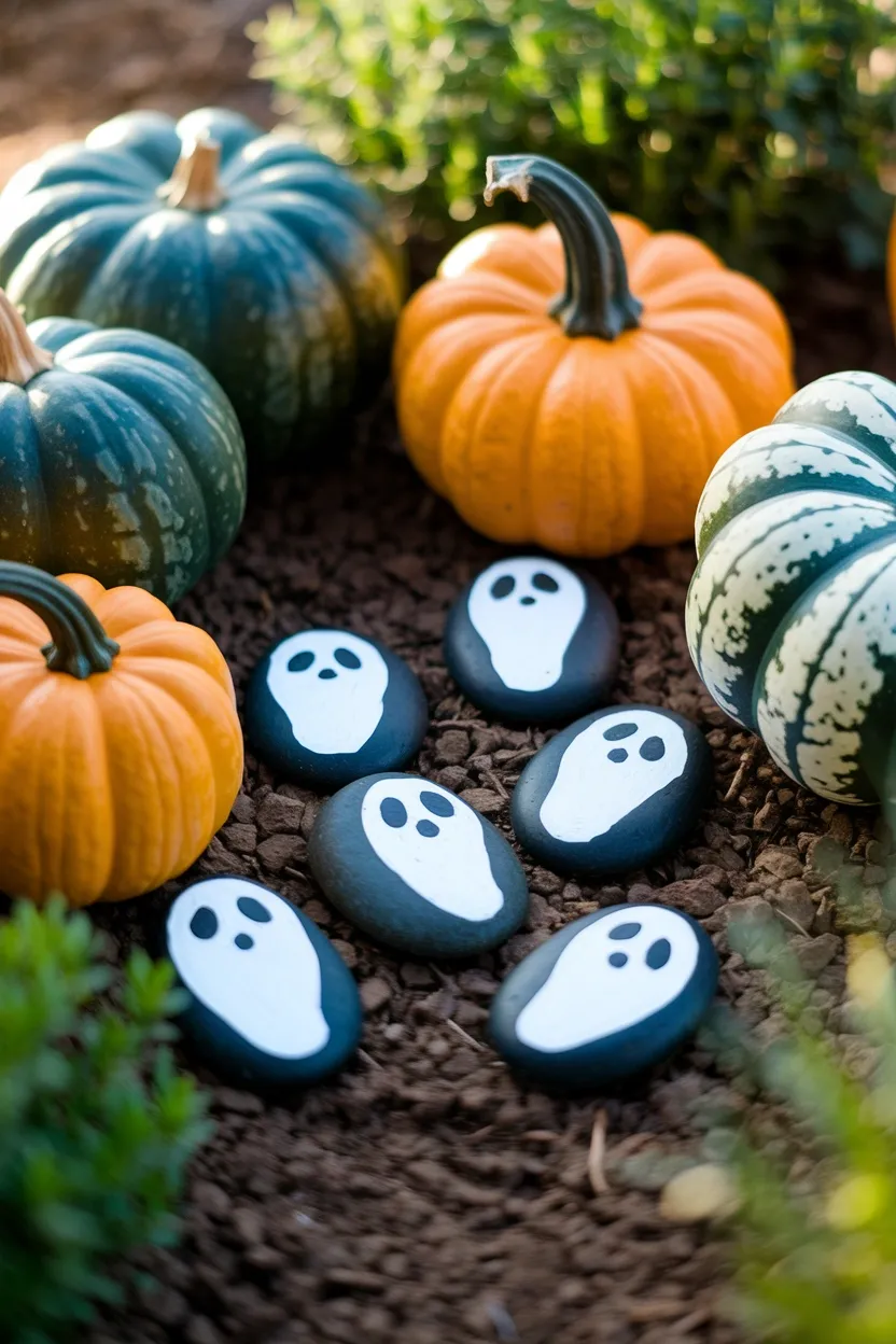30 DIY Halloween Crafts That Pack More Punch Than Dracula’s Espresso 6 Painted Ghost Garden Stones