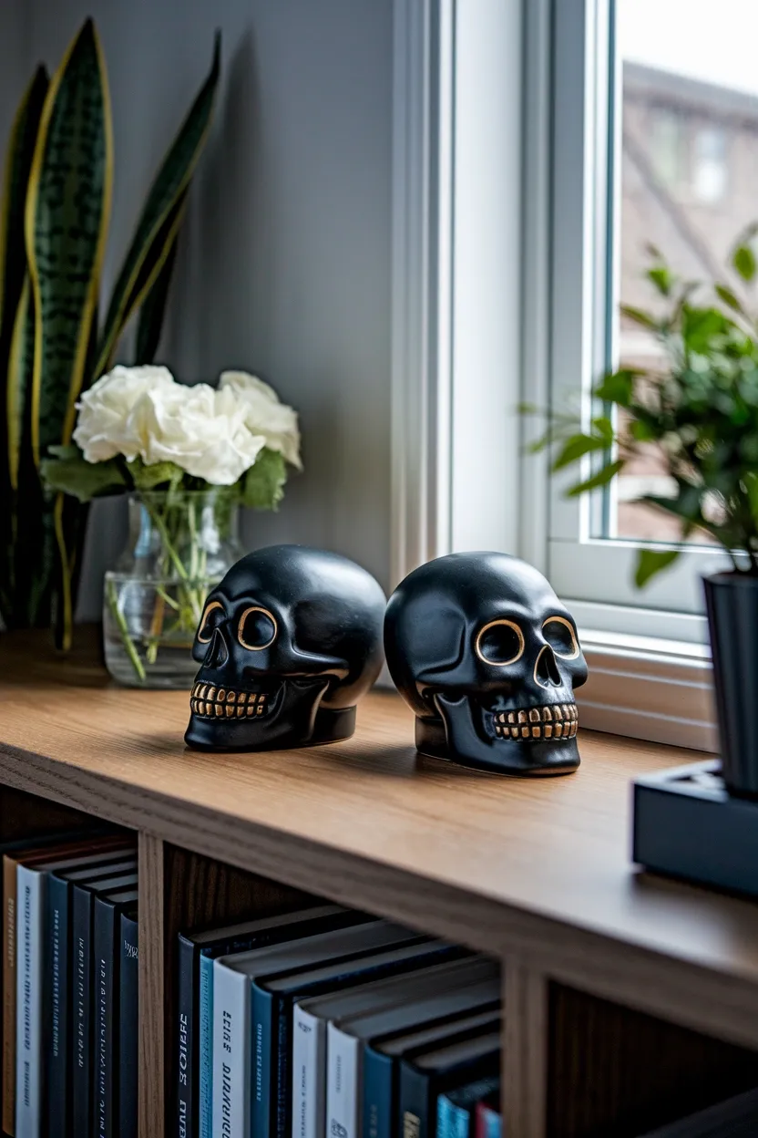 41 Halloween Crafts for Adults 11 Painted Skull Bookends