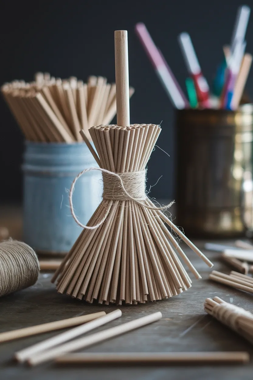 30 DIY Halloween Crafts That Pack More Punch Than Dracula’s Espresso 26 Paper Straw Broom Accent