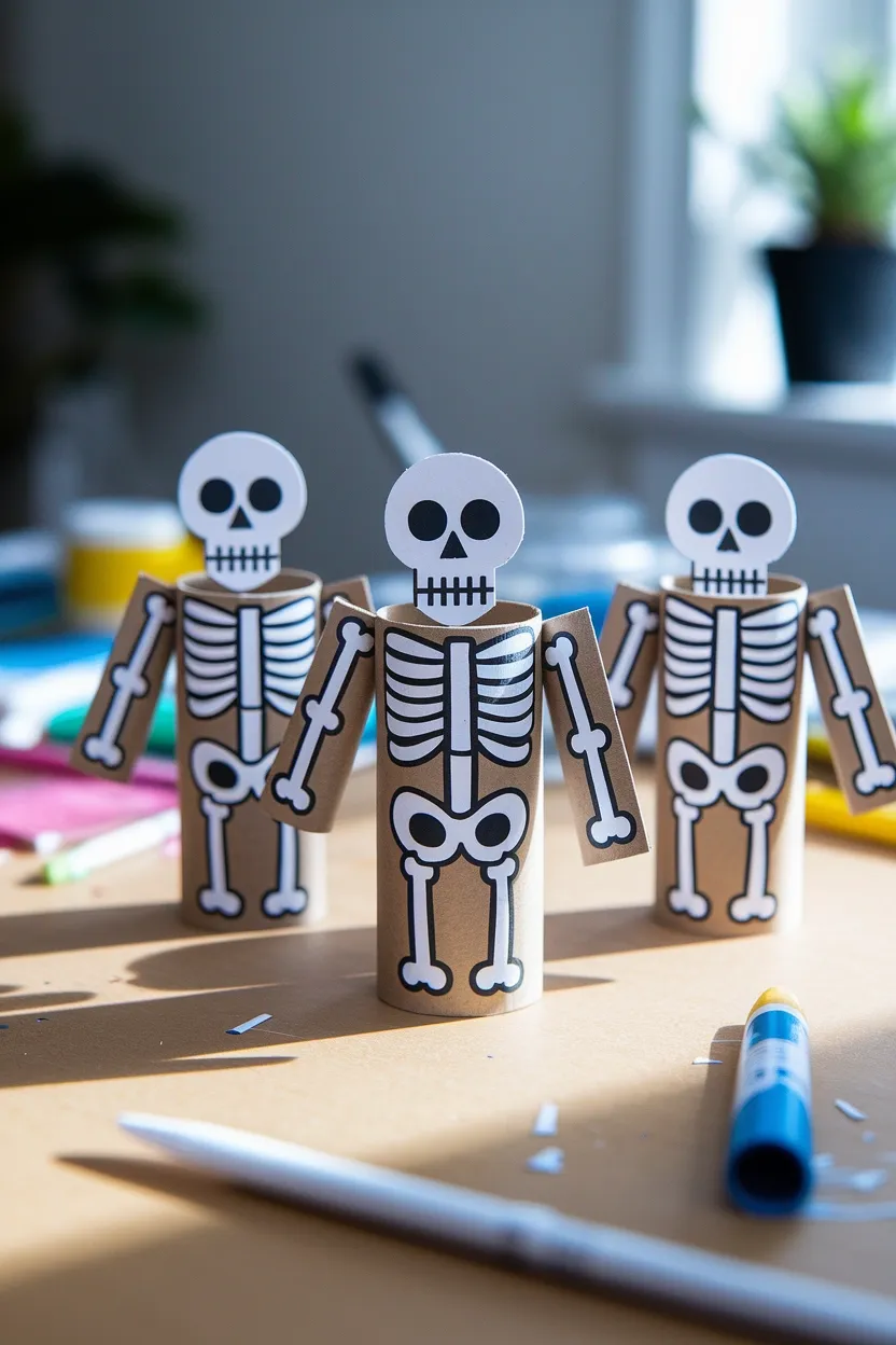 27 DIY Halloween Decorations You Can Make With Things You Already Own 19 Paper Towel Roll Skeletons