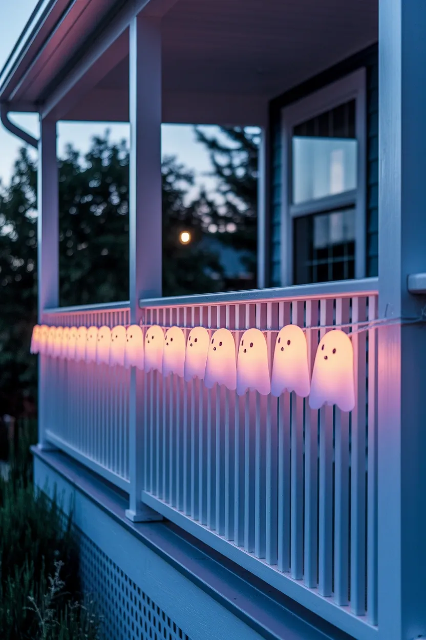 27 Whimsical Halloween Decor Ideas for a Fun Spooky Season 14 Pastel Ghost String Lights
