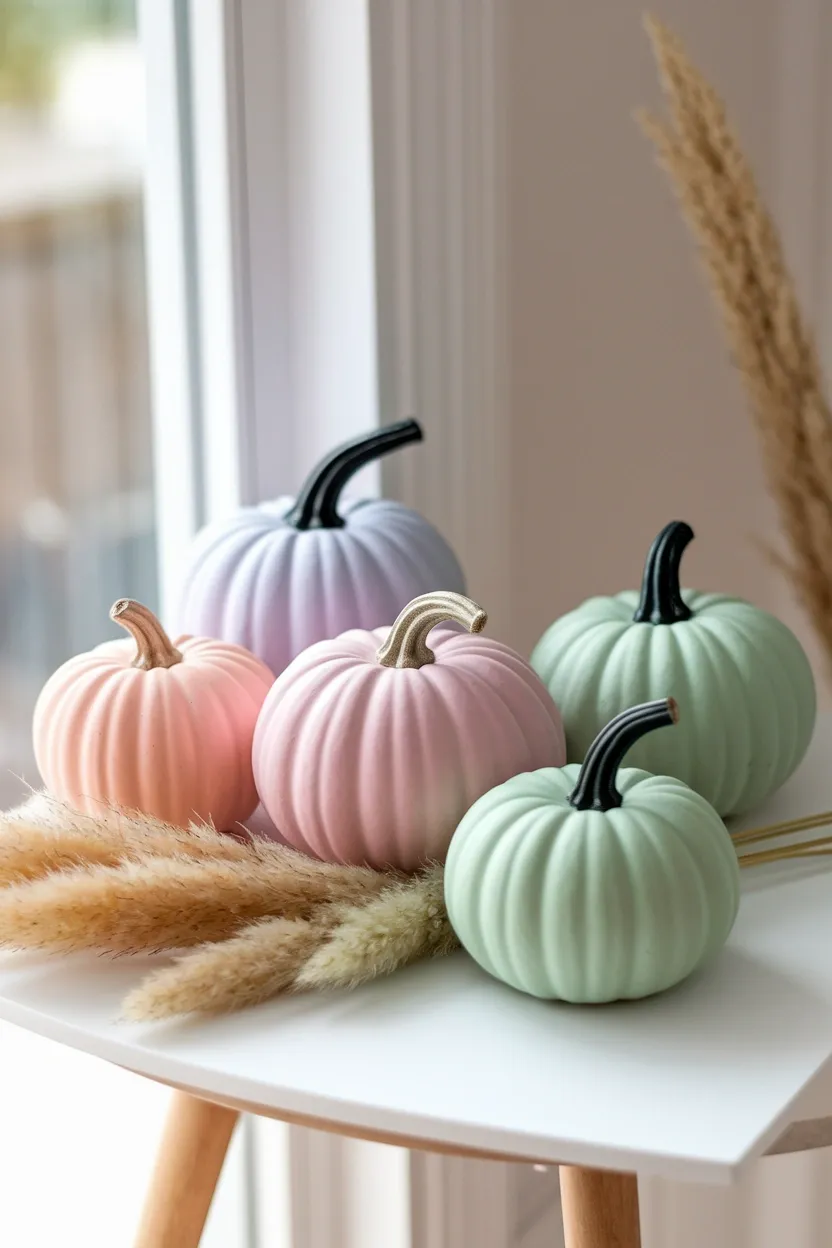 27 Whimsical Halloween Decor Ideas for a Fun Spooky Season 2 Pastel Pumpkin Display