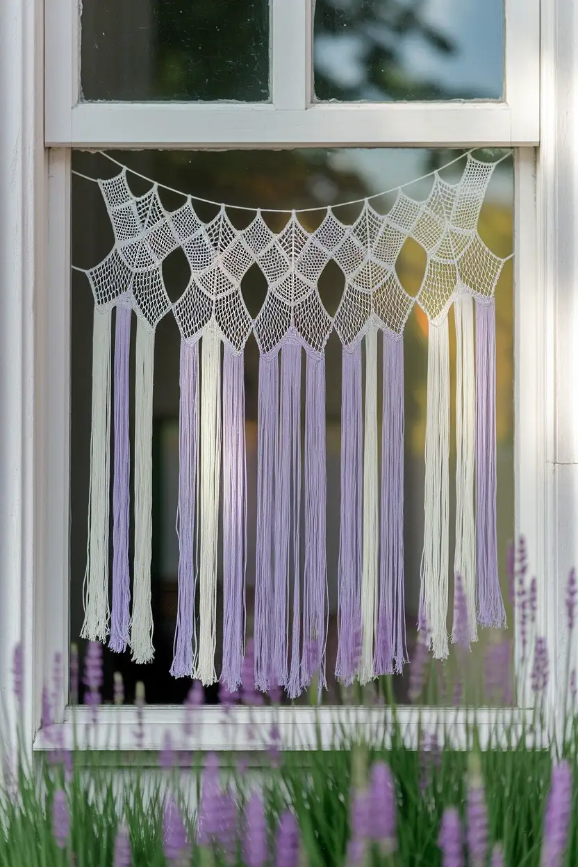 27 Whimsical Halloween Decor Ideas for a Fun Spooky Season 27 Pastel Spiderweb Curtain