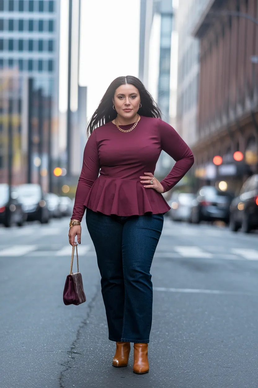 27 Flattering Outfit Ideas for Chubby Girls 5 Peplum Top Hourglass Look