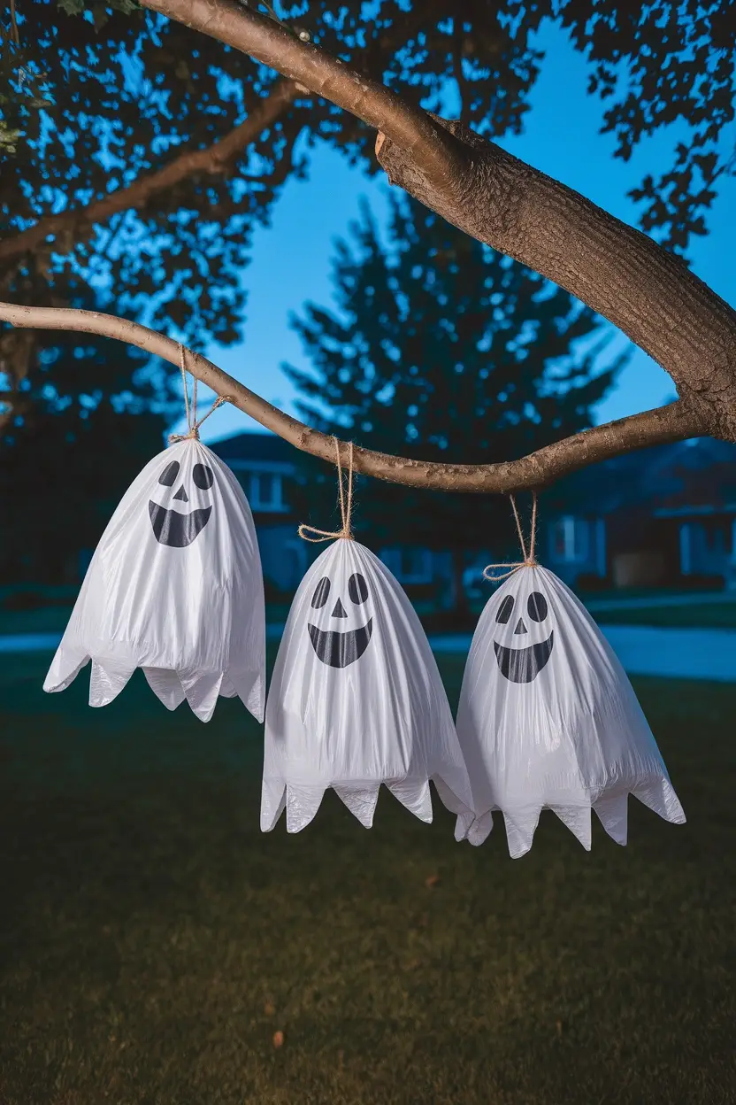 27 DIY Halloween Decorations You Can Make With Things You Already Own 7 Plastic Bag Ghost Cluster