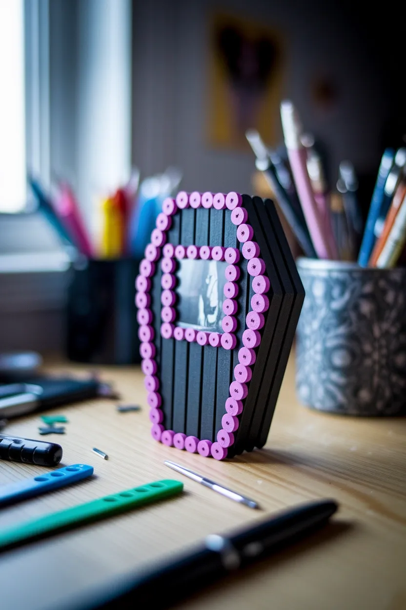 30 DIY Halloween Crafts That Pack More Punch Than Dracula’s Espresso 18 Popsicle Stick Coffin Frame