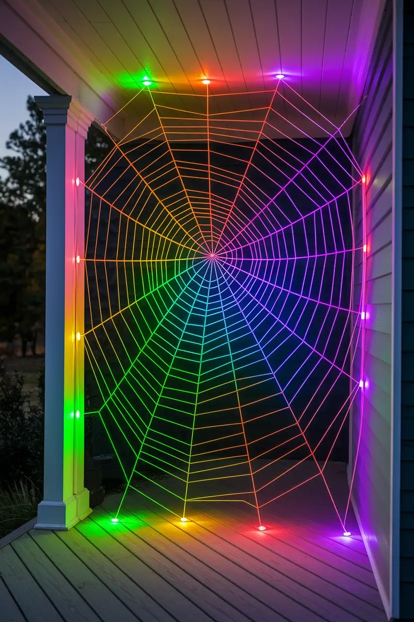 27 Outdoor Halloween Decor Trends to Try in 2026 7 RGB Spiderweb Lighting