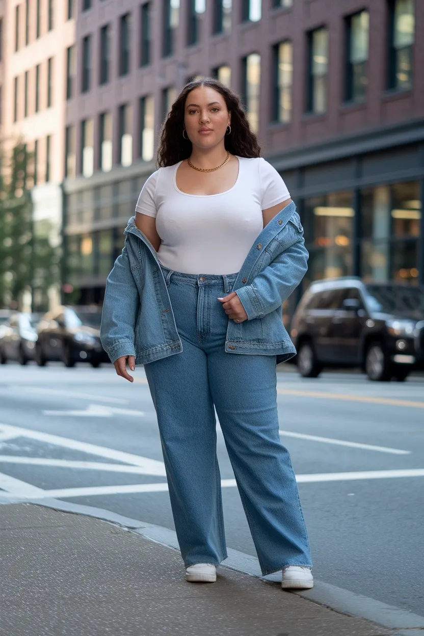 27 Flattering Outfit Ideas for Chubby Girls 22 Scoop Neck Tee Layer