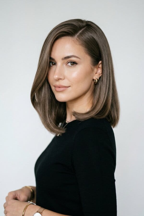 25 Trendy Shoulder Length Hairstyles to Try 23 Side Part Sleek Lob