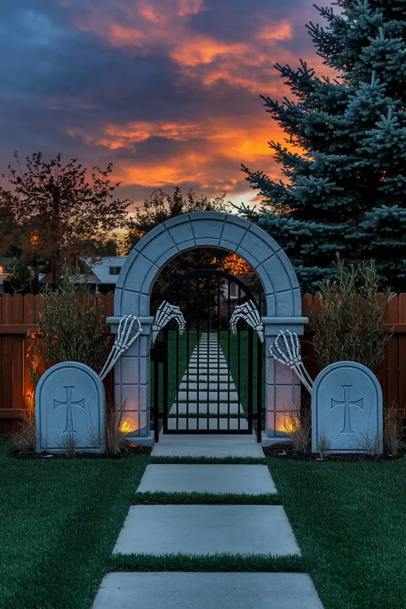 27 Wicked Halloween Archway Ideas 14 Skeletal Cemetery Gate