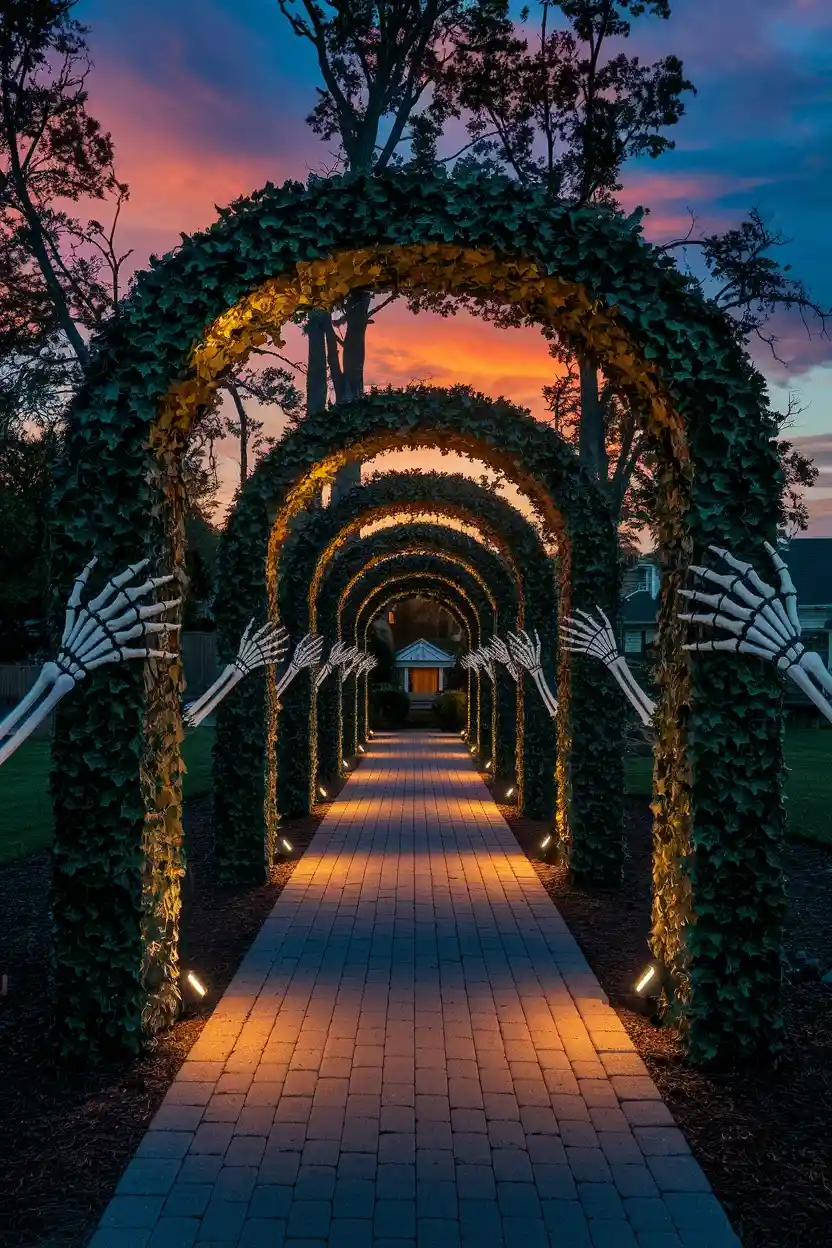 27 Wicked Halloween Archway Ideas 23 Skeleton Hand Archway