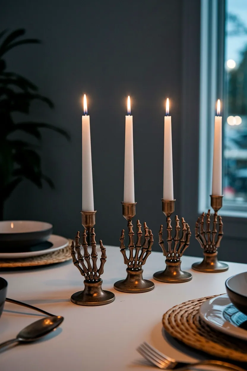 41 Halloween Crafts for Adults 31 Skeleton Hand Candle Holders