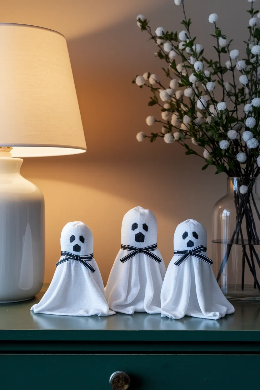 27 DIY Halloween Decorations You Can Make With Things You Already Own 17 Sock Ghost Puppets