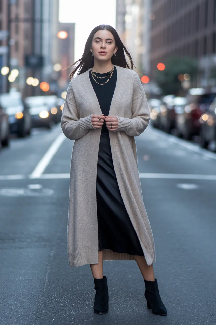 25 Fall Outfits 2026 for a Chic and Cozy Autumn Look 23 Soft Cardigan Midi Skirt