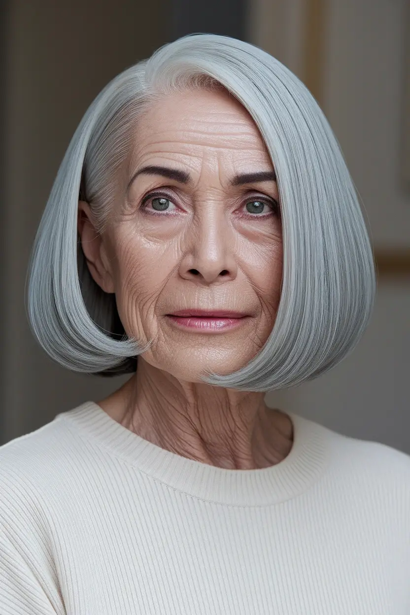 50 Gorgeous Hairstyles for Women Over 60 22 Sophisticated Chin Bob