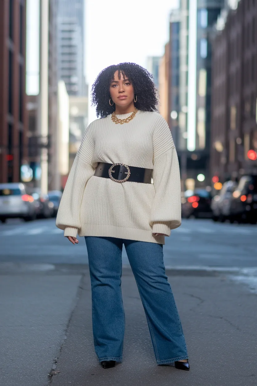 27 Flattering Outfit Ideas for Chubby Girls 11 Statement Belt Waist Emphasis