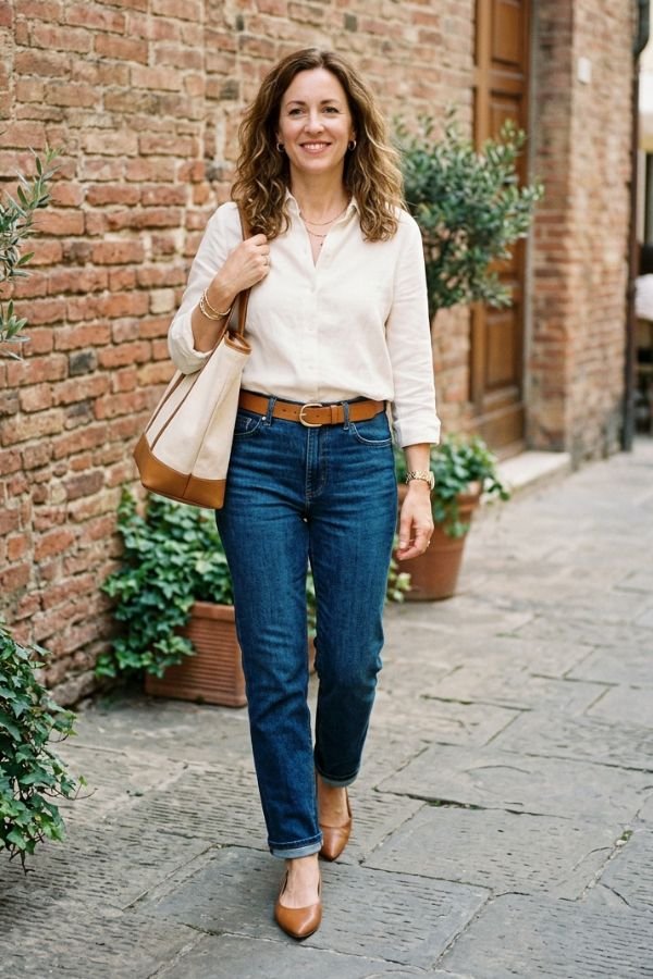 25 Stylish Outfits for Women Over 40 7 Straight Leg Denim Look