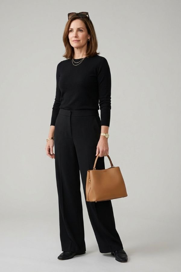 25 Stylish Outfits for Women Over 40 17 Structured Handbag Look