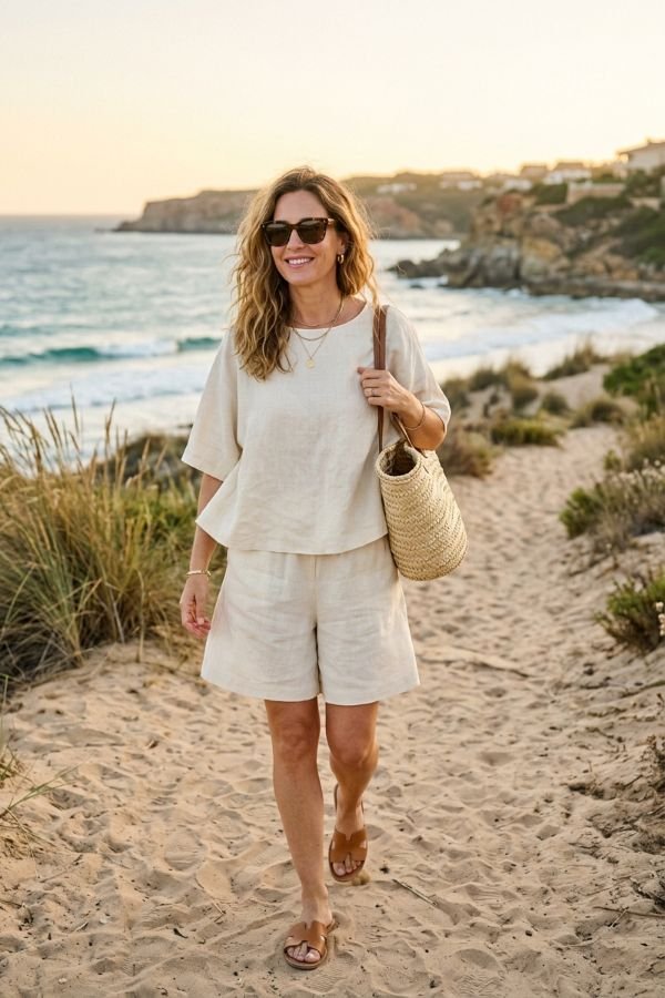 25 Stylish Outfits for Women Over 40 23 Summer Linen Set