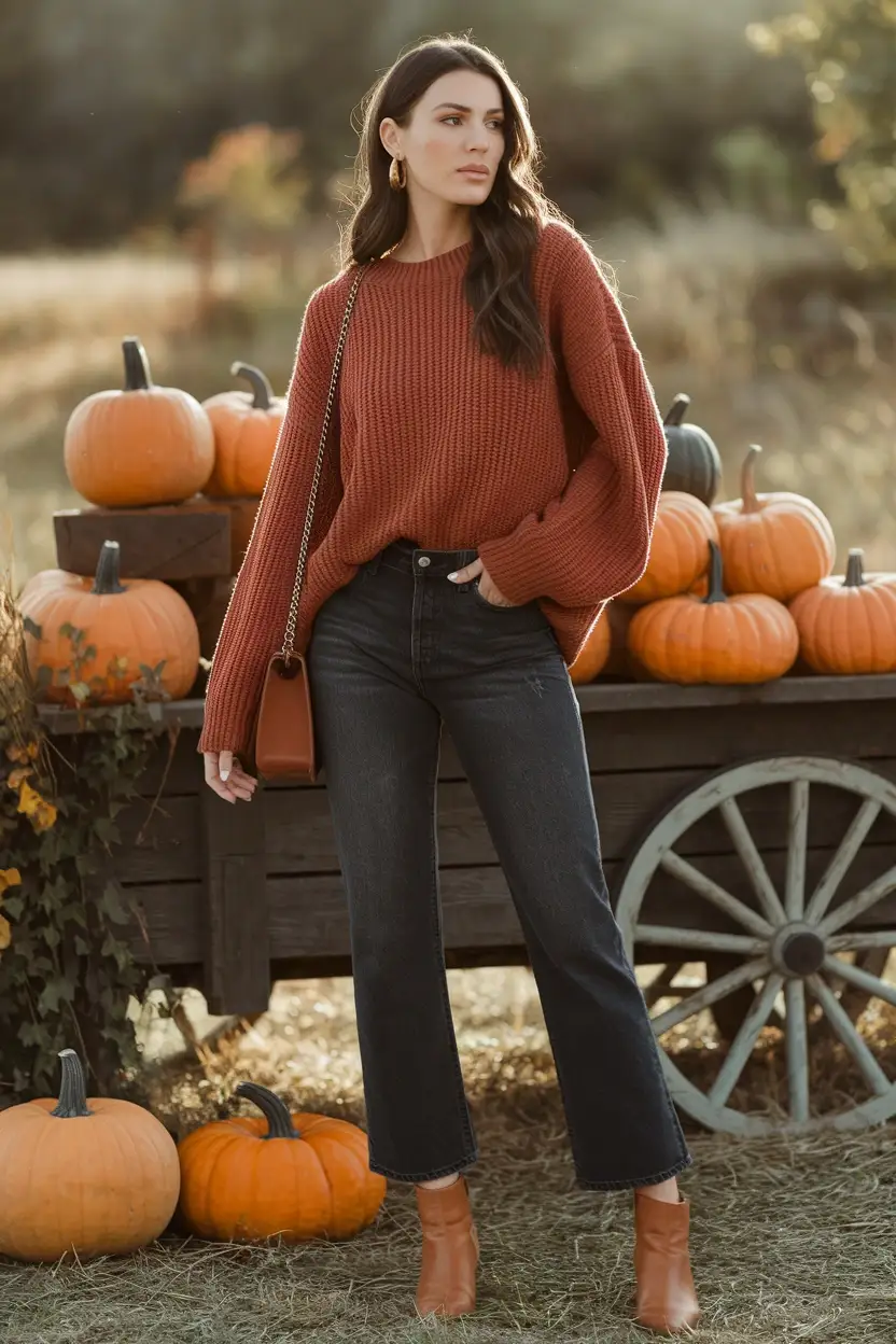 25 Pumpkin Patch Outfit Ideas 2 Terracotta And Dark Denim