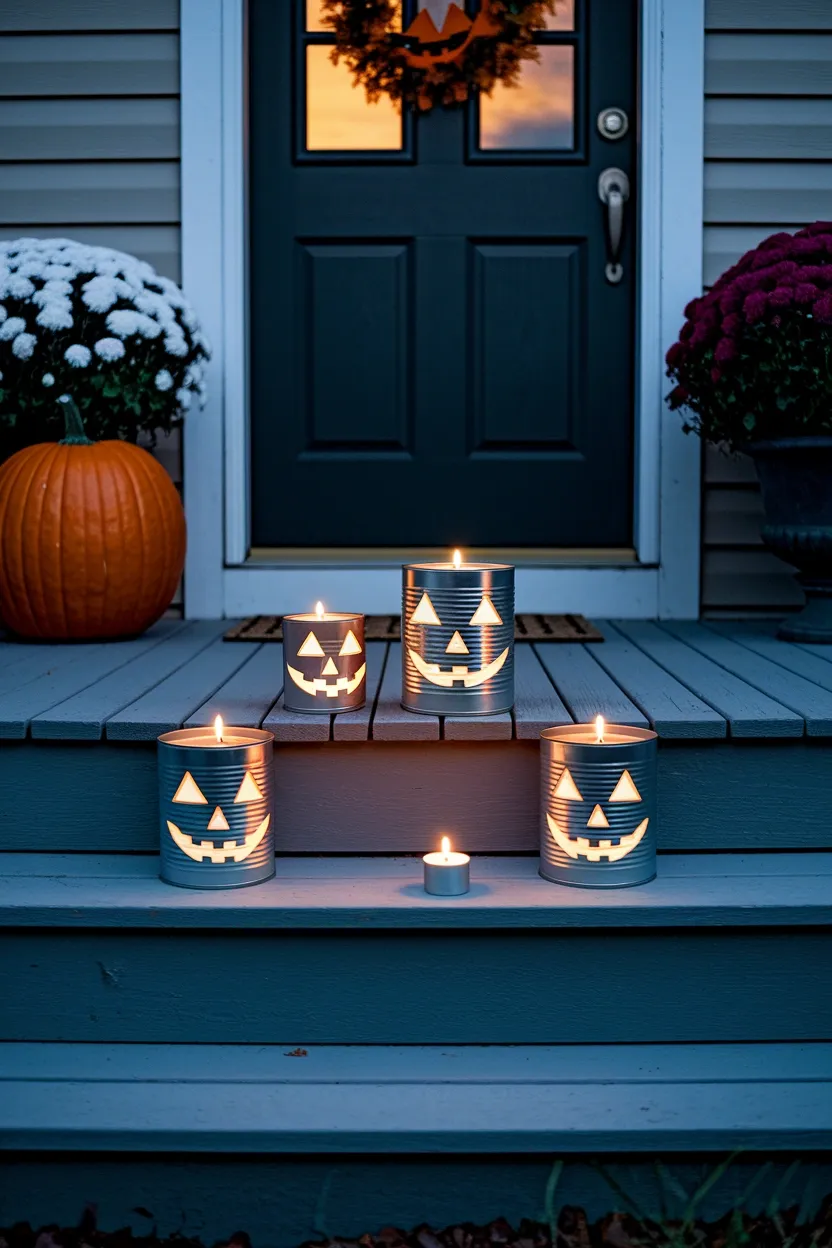 27 DIY Halloween Decorations You Can Make With Things You Already Own 5 Tin Can Luminaries