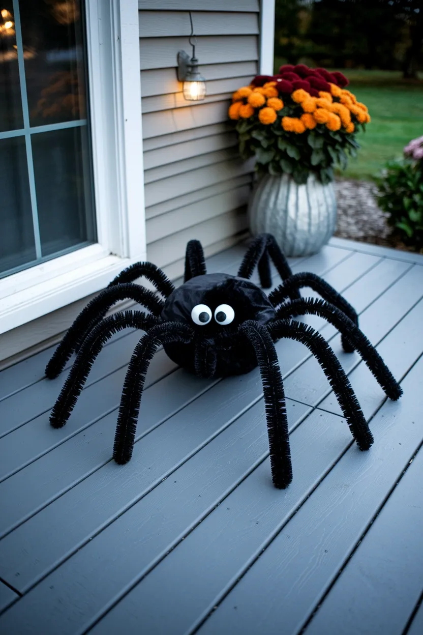 27 DIY Halloween Decorations You Can Make With Things You Already Own 11 Trash Bag Spider Cluster