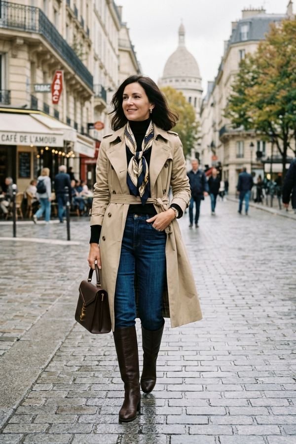 25 Stylish Outfits for Women Over 40 6 Trench Coat Ensemble