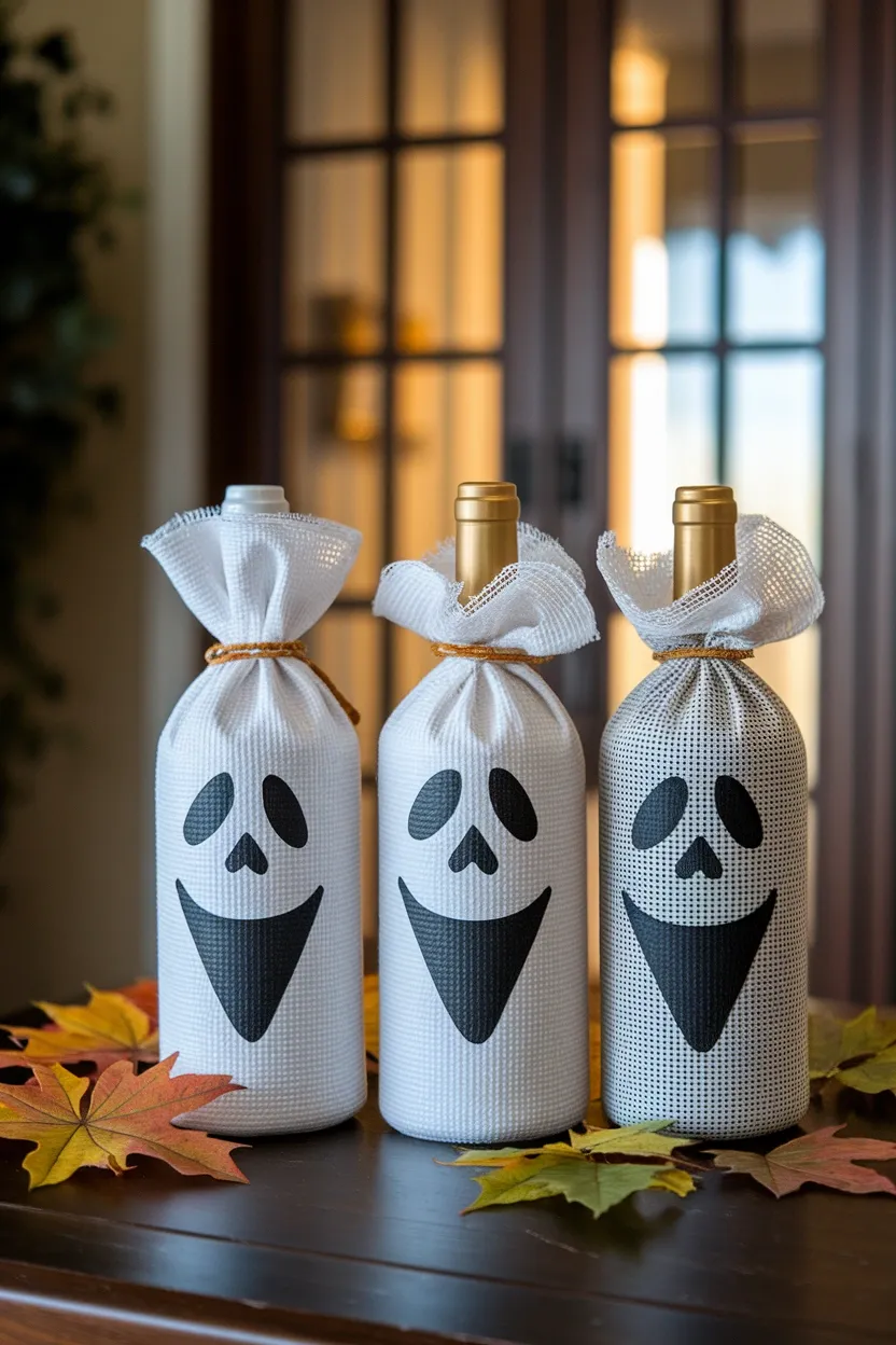 27 DIY Halloween Decorations You Can Make With Things You Already Own 23 Twine Wrapped Bottle Ghosts