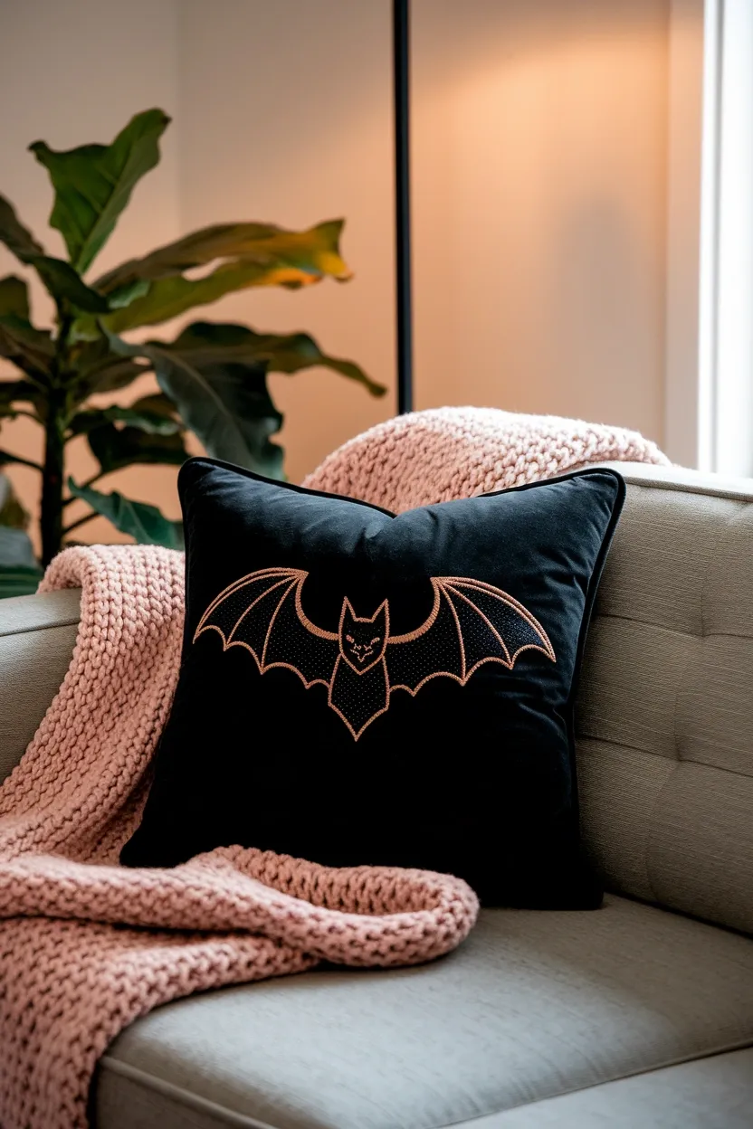 41 Halloween Crafts for Adults 36 Velvet Bat Pillow