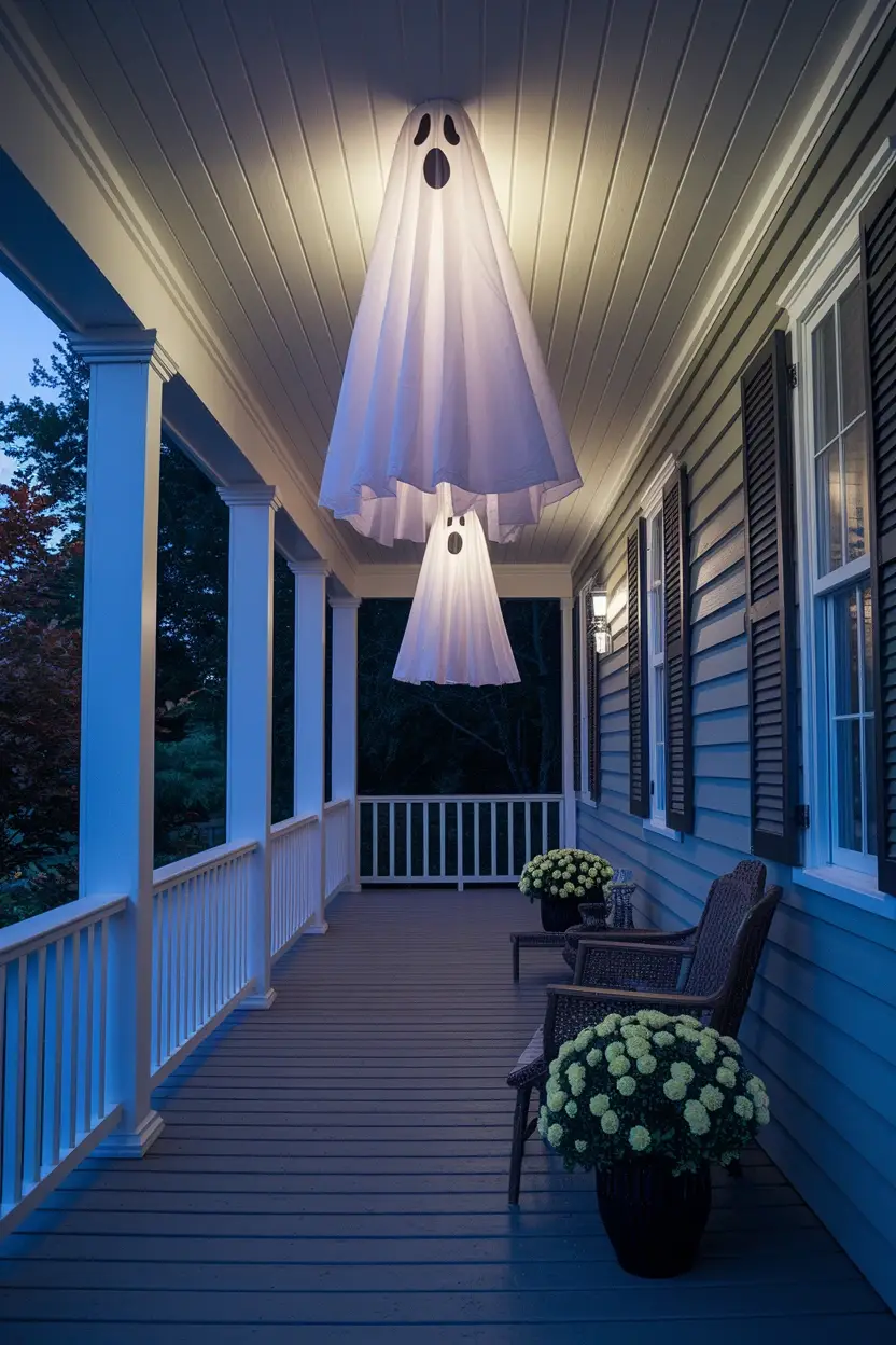 27 DIY Halloween Decorations You Can Make With Things You Already Own 10 White Sheet Floating Ghosts