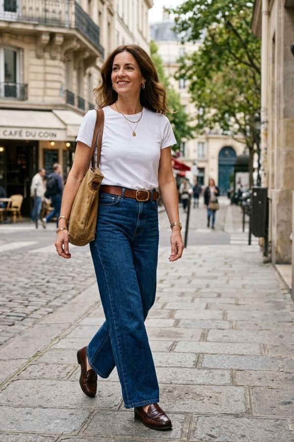25 Stylish Outfits for Women Over 40 19 Wide Leg Jeans Outfit