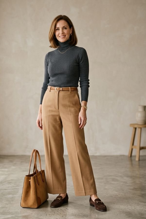 25 Stylish Outfits for Women Over 40 3 Wide Leg Trouser Set