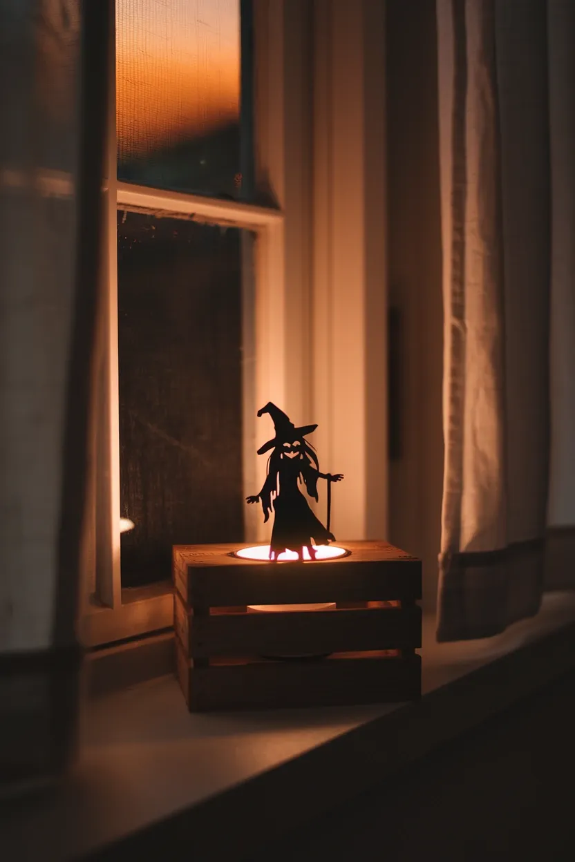 27 Light-Up Halloween Witch Decorations to Make Your Home Spooky 13 Window Sill Witch Silhouette