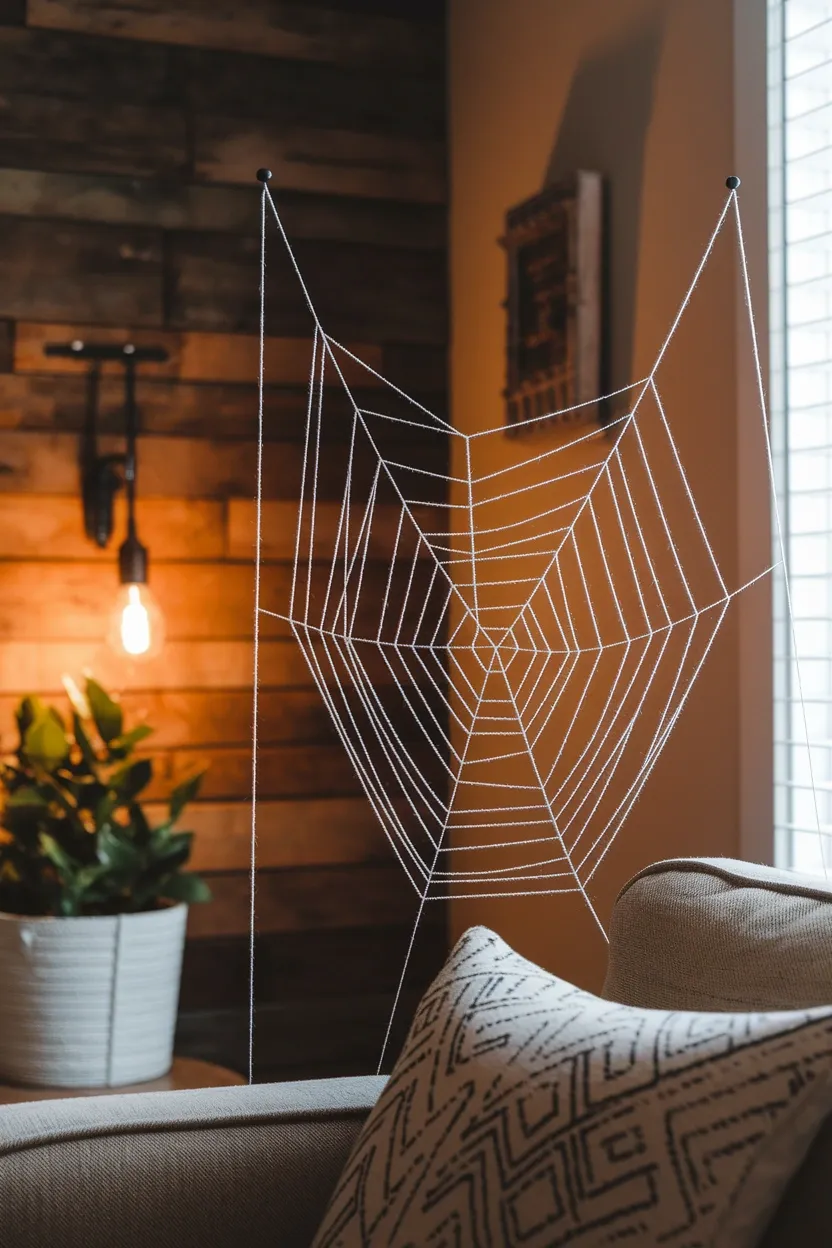27 DIY Halloween Decorations You Can Make With Things You Already Own 27 Yarn Scrap Spiderweb