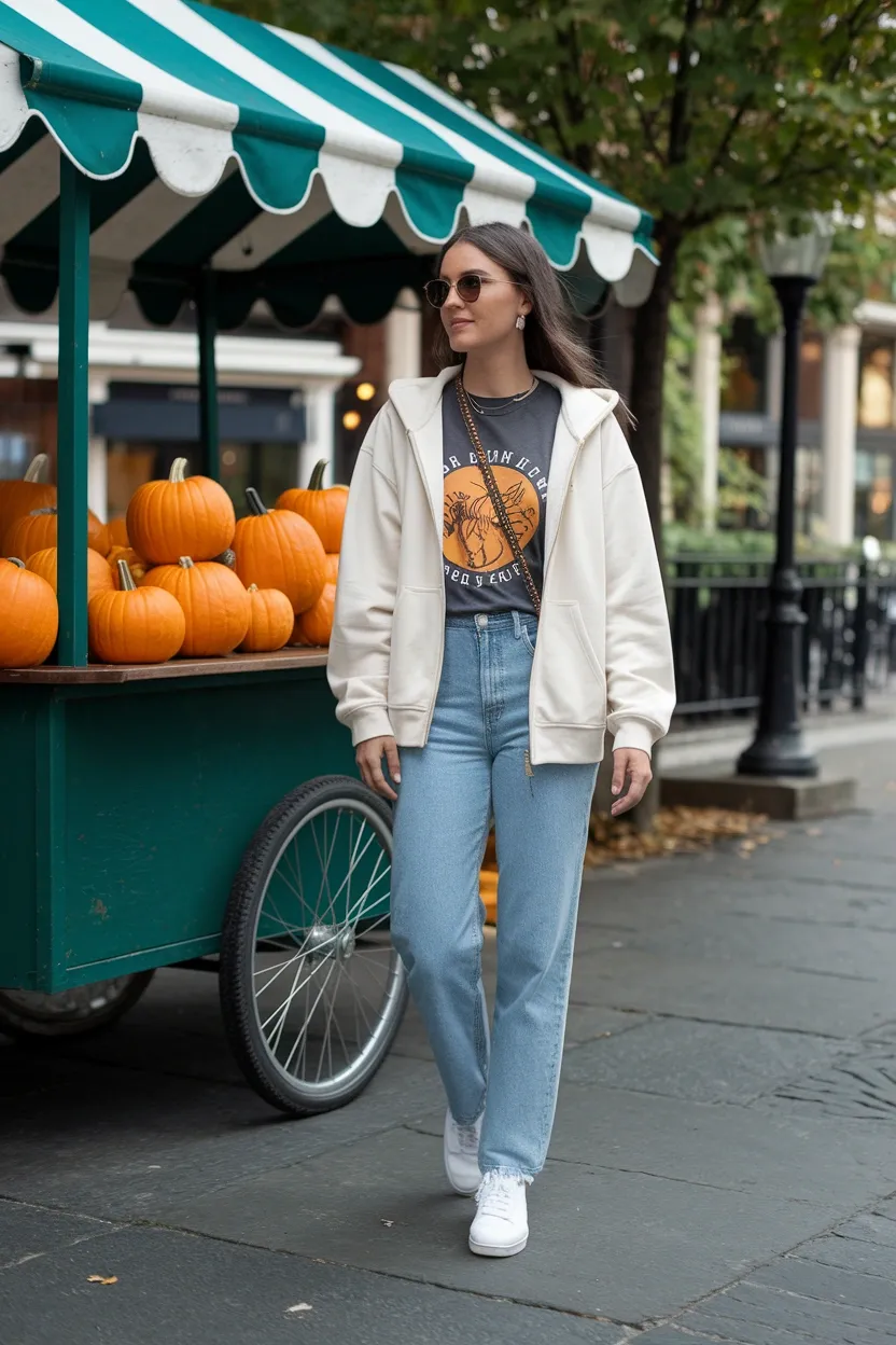 23 Casual Pumpkin Patch Outfit Ideas 19 Zip Up Hoodie Layer