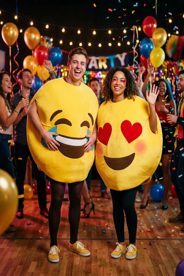 28 Creative Couples Halloween Costumes 11 emoji couple costume