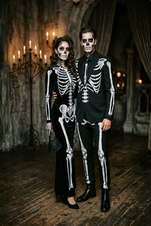 28 Creative Couples Halloween Costumes 21 skeleton bride groom
