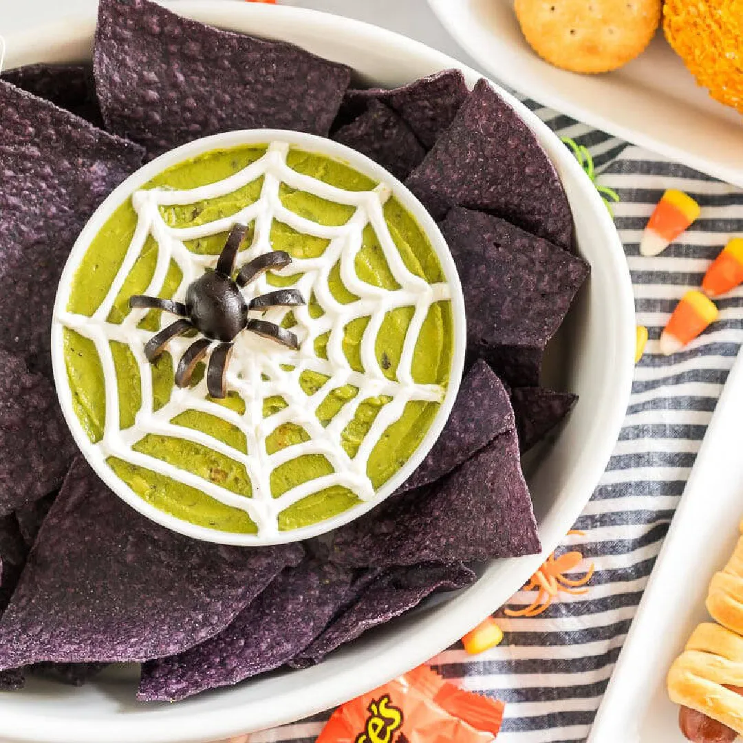 Halloween Spider Web Guacamole Dip