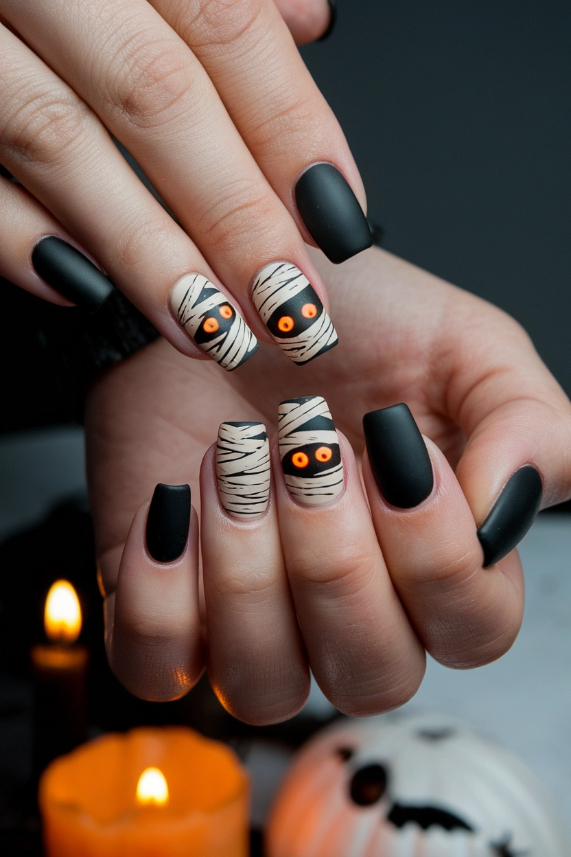 Spooky Mummy Wrap Nails